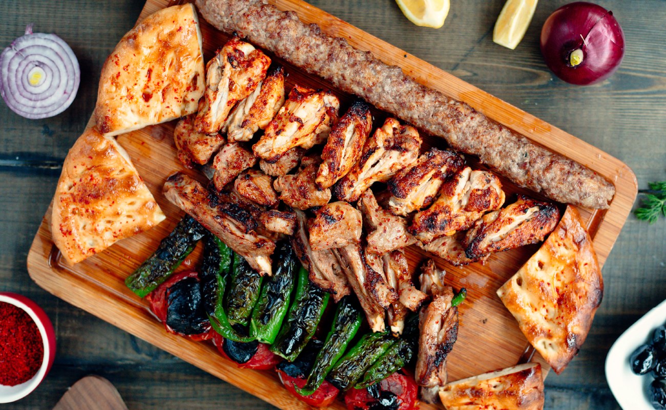 Meat platter on a wooden platter
